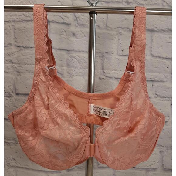 NEW Glamorise Front Closure Stretch Lace Underwire Bra 9245 Sz 36C Apricot - Picture 1 of 4